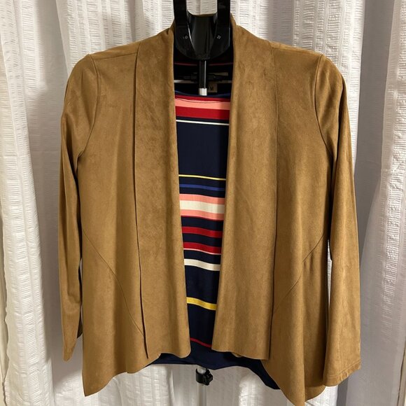 Lightweight, suede-like, beige jacket w/flared bottom, Size Small - Picture 1 of 12